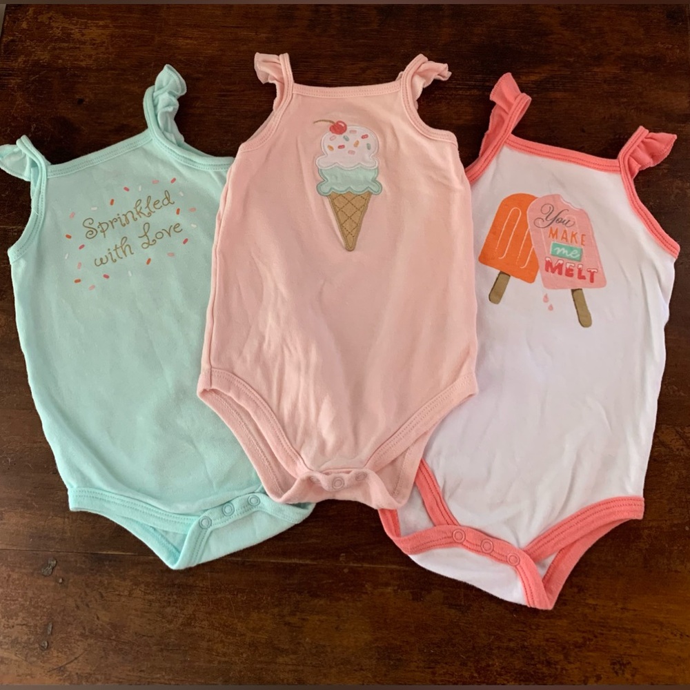 HB brand trio of sweet treats baby girl one piece outfits size 3-6 months